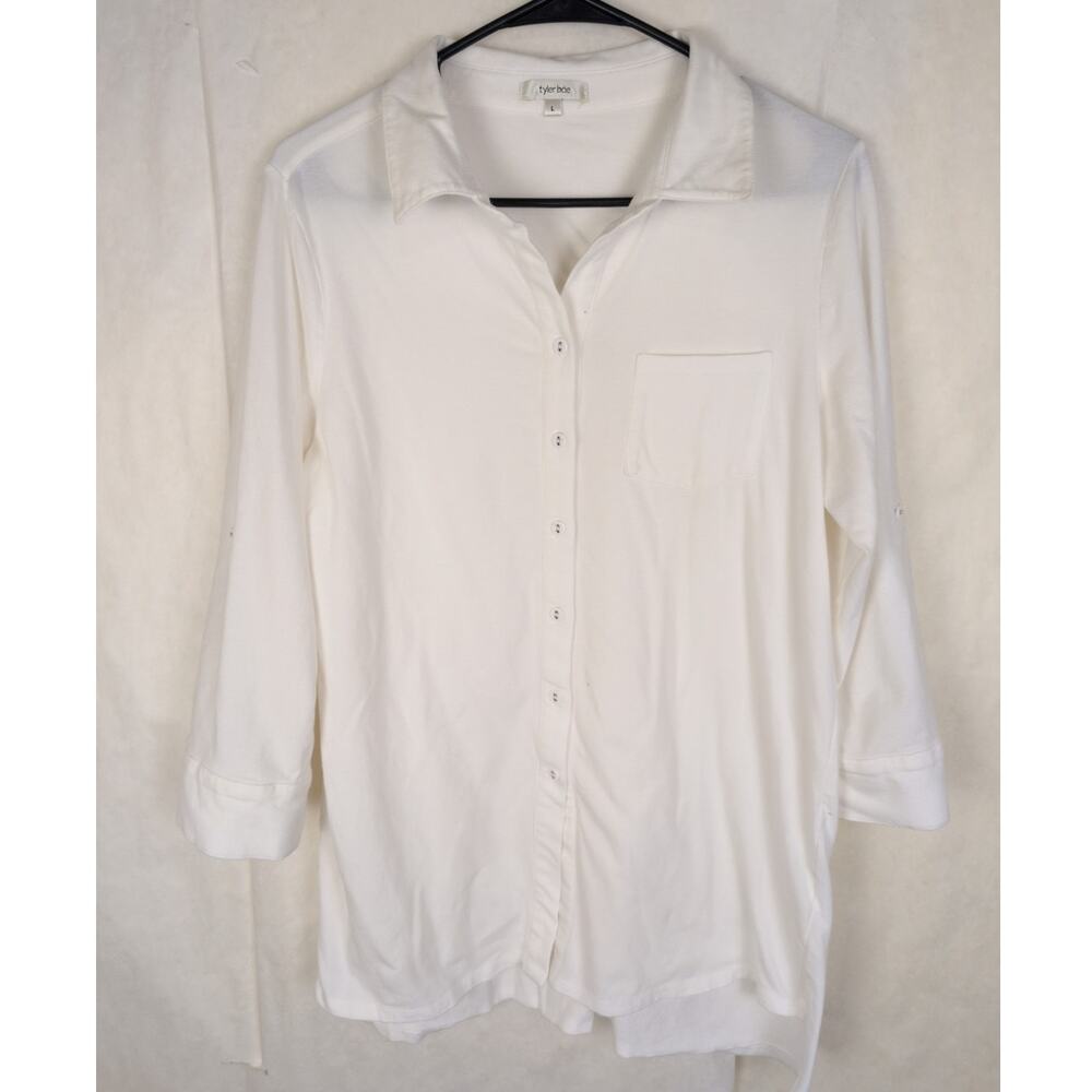 Tyler Boe white button up top Size Large Cotton Stretch Minimal Classic